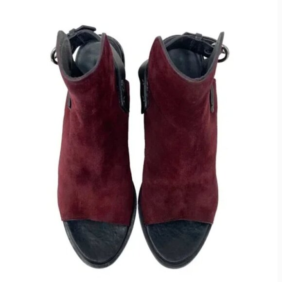 Rag & Bone Wyatt Bordeaux Suede Open Toe Slingback Ankle Bootie - Size 8 EU 38.5 - Picture 3 of 6